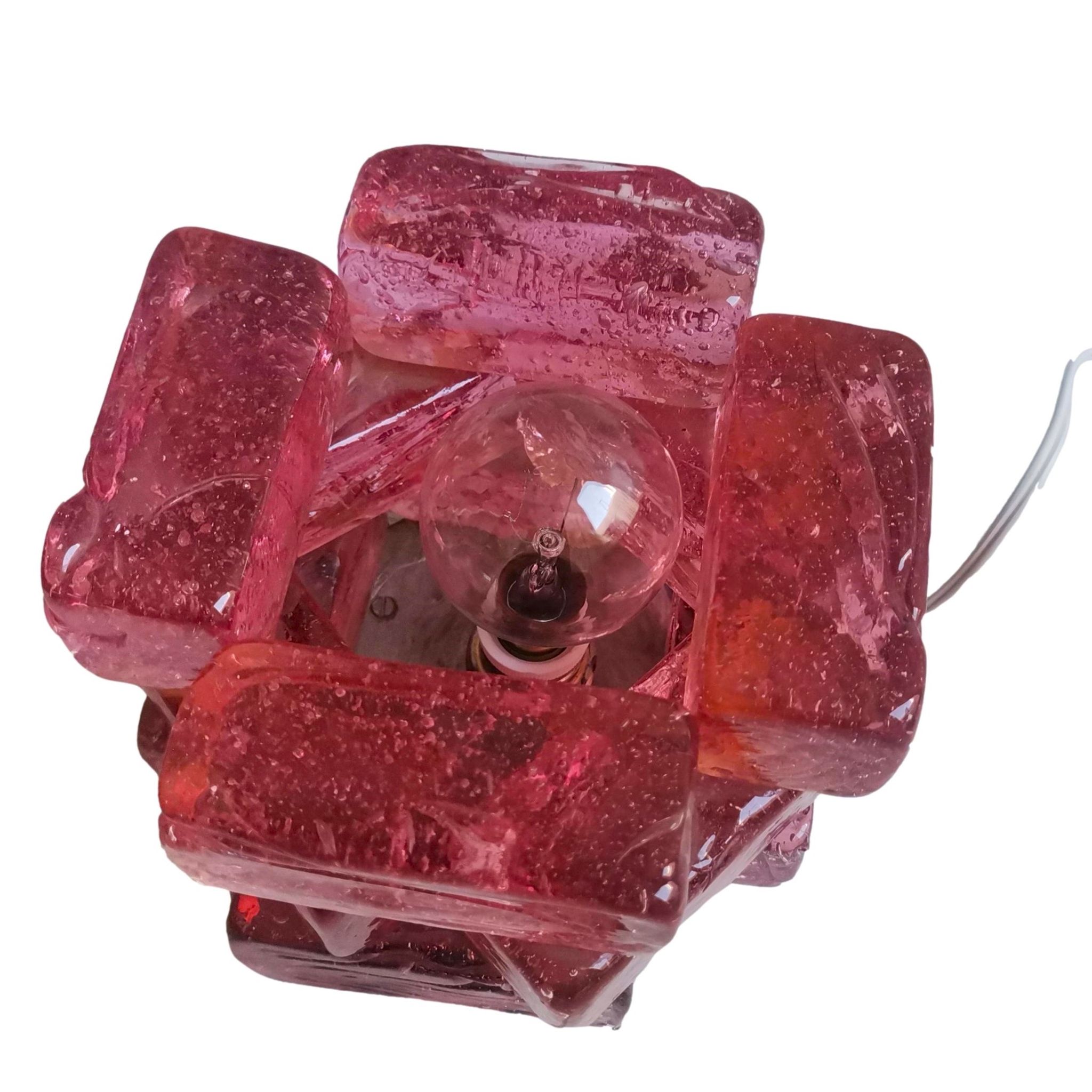 Brutalist solid bubble glass clear and red table lamps 1960s, set of 2