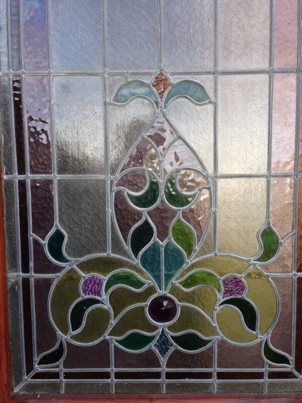 Portes de magasin fin XIXem, devanture de mercerie avec vitraux Art Nouveau