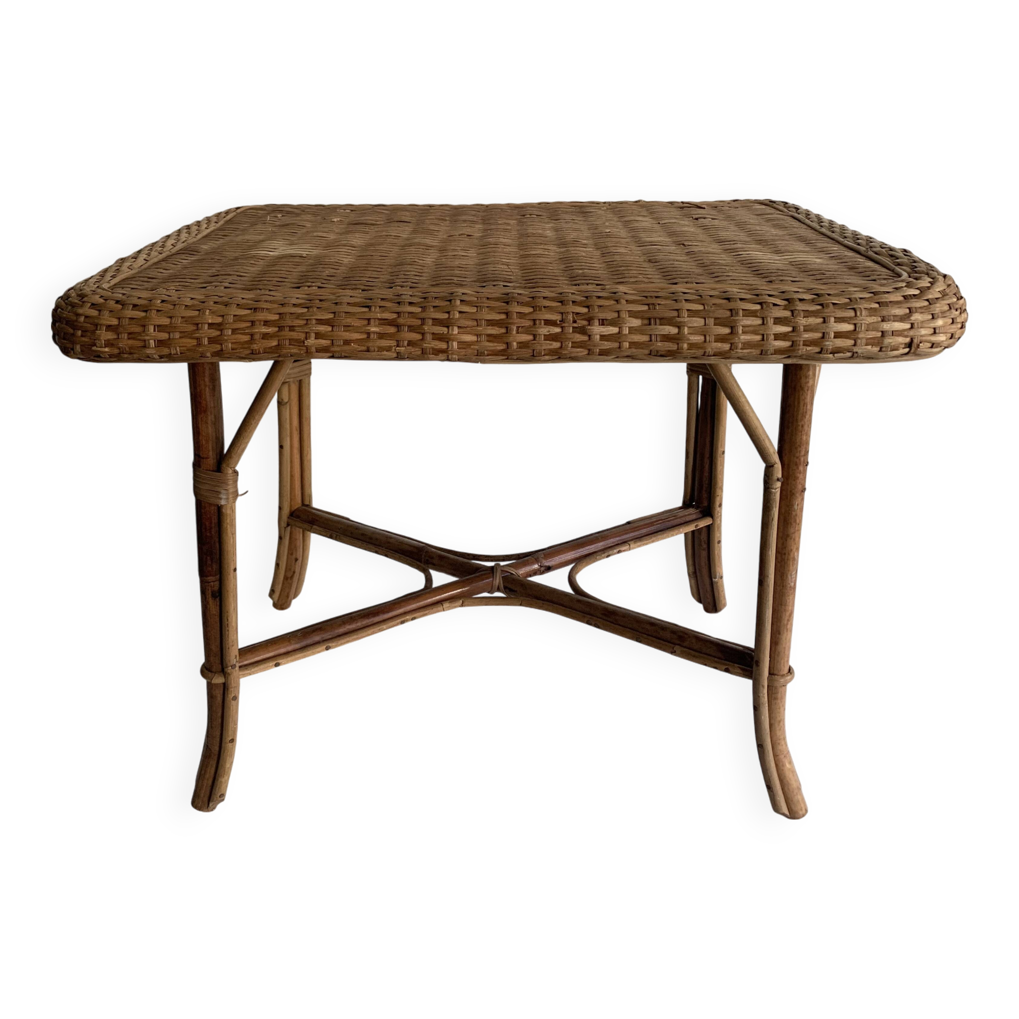 Antique rattan and bamboo coffee table, 1950