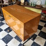 Low storage bar cabinet on casters from the 60s