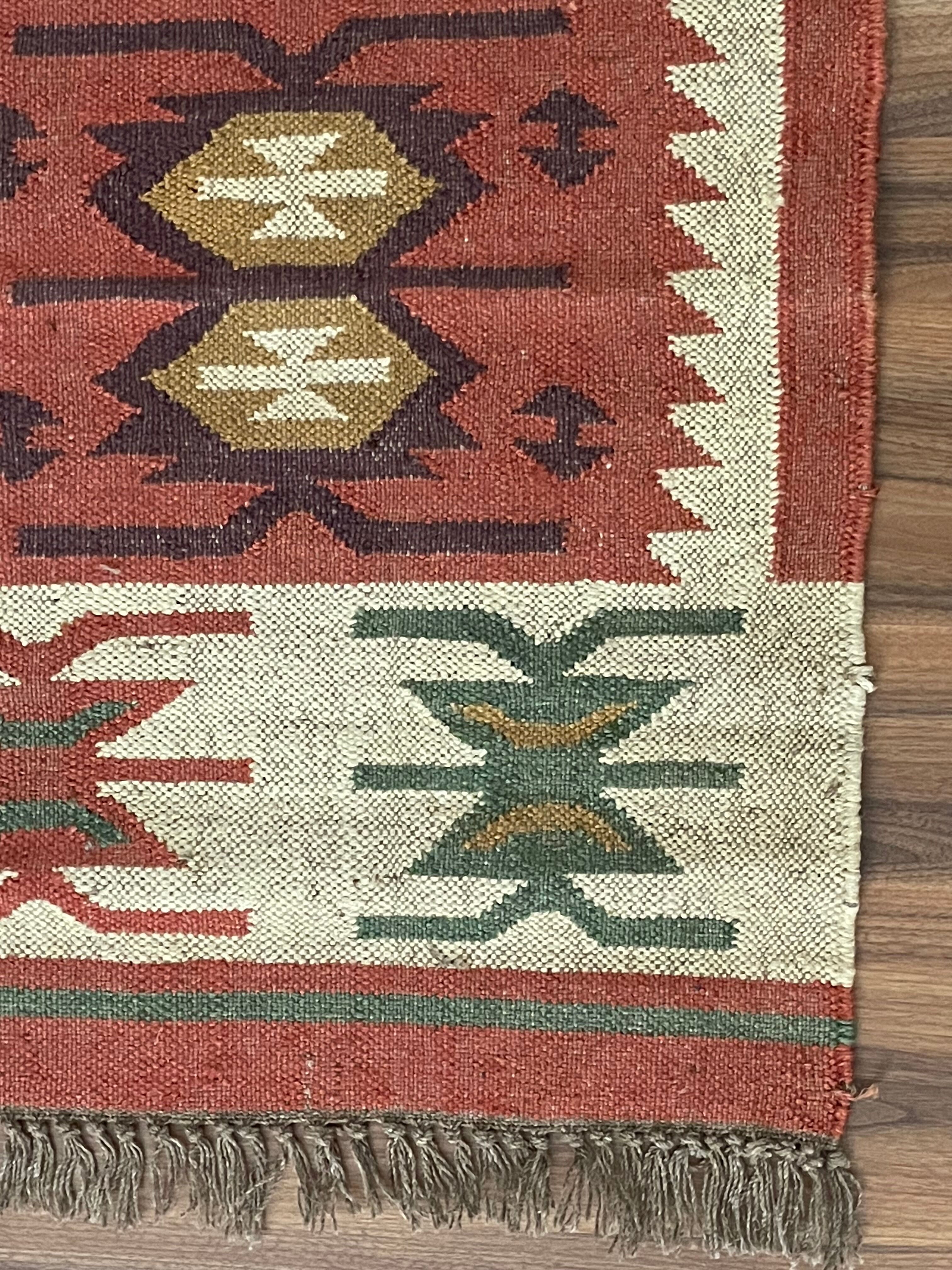 Jute and wool handwoven kilim