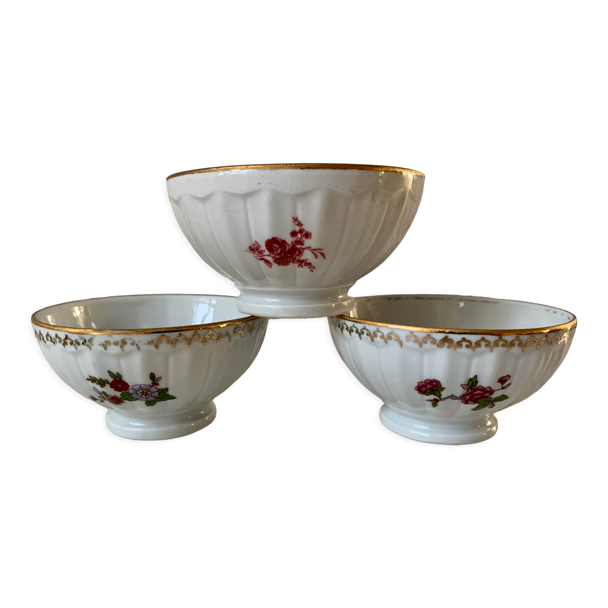 Trio de bols à fleurs en porcelaine années 50
