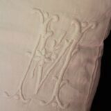 Old white linen cushion monogram