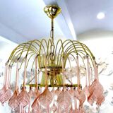 Chandelier Murano glass to golden flowers 1970 s