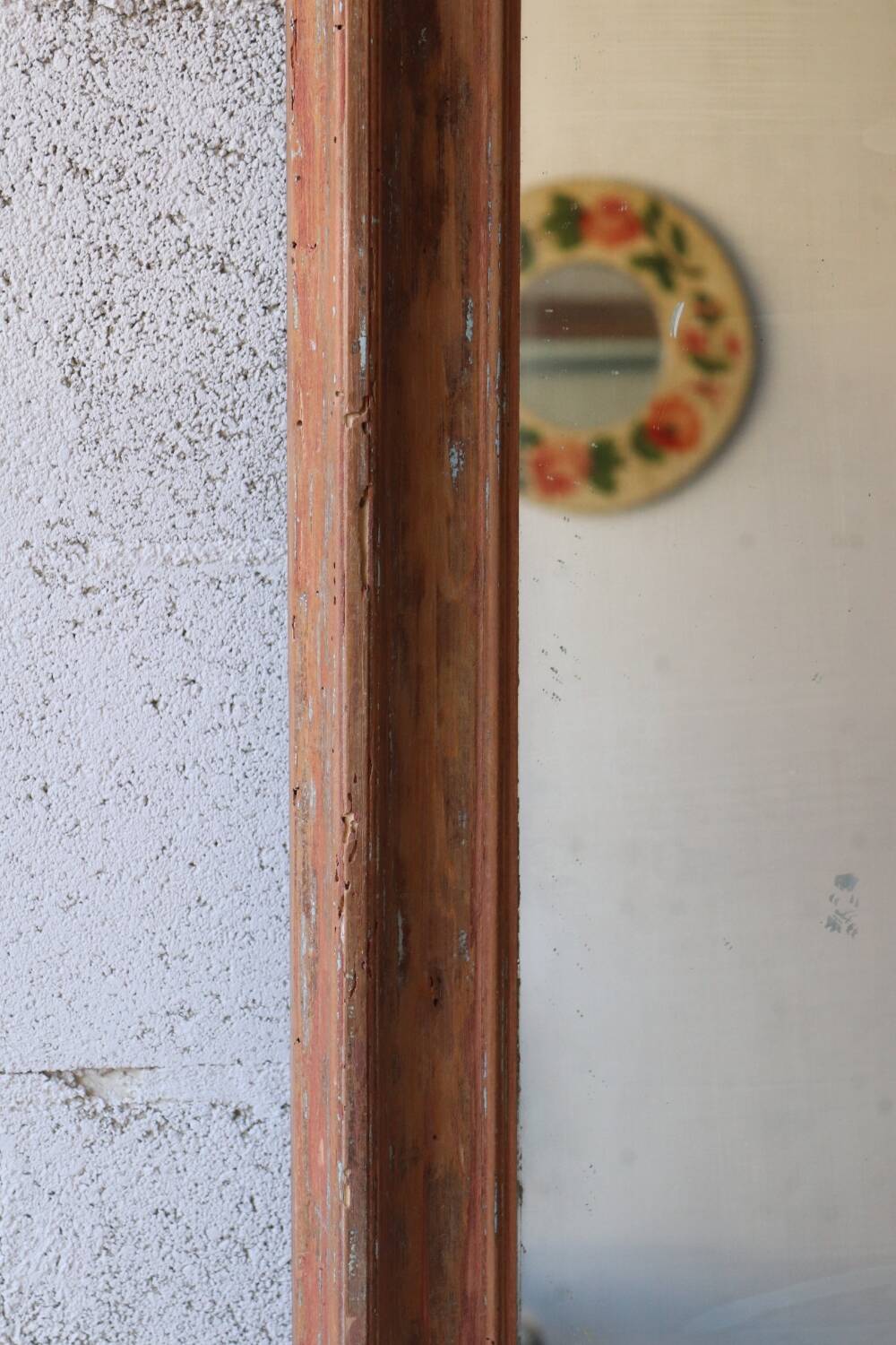 Large antique mirror in patinated wood h170cm