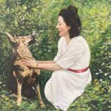 Portrait of a woman and her dog