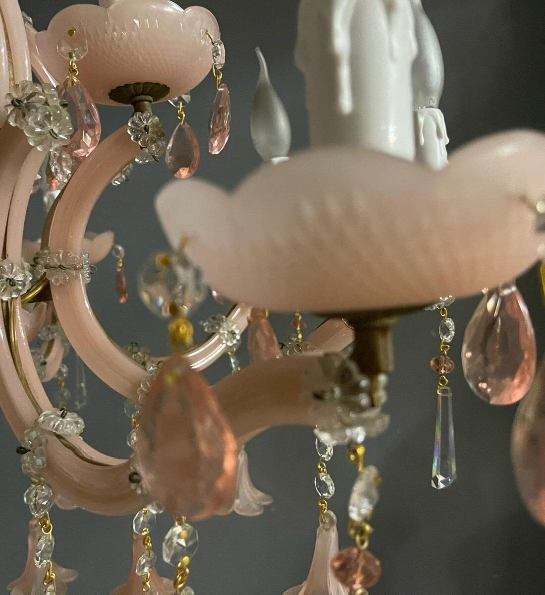 Vintage Italian Pink Opaline Murano Glass Chandelier