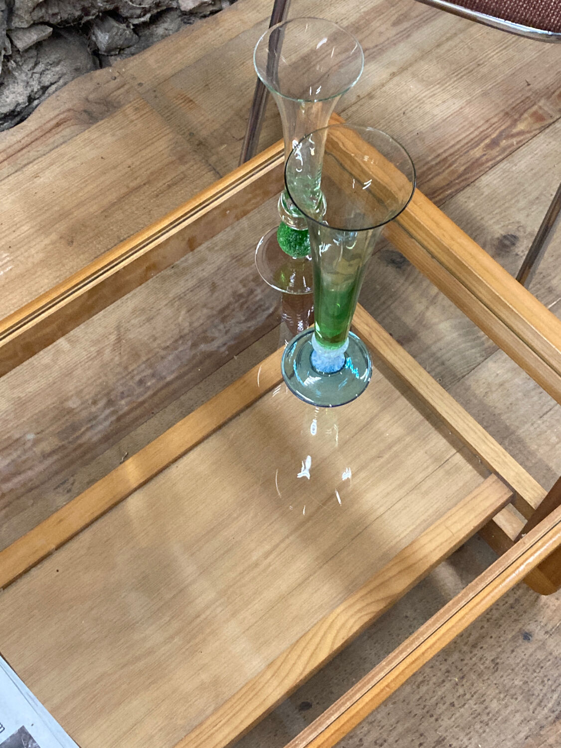 Coffee table in pine and glass Regain 1980