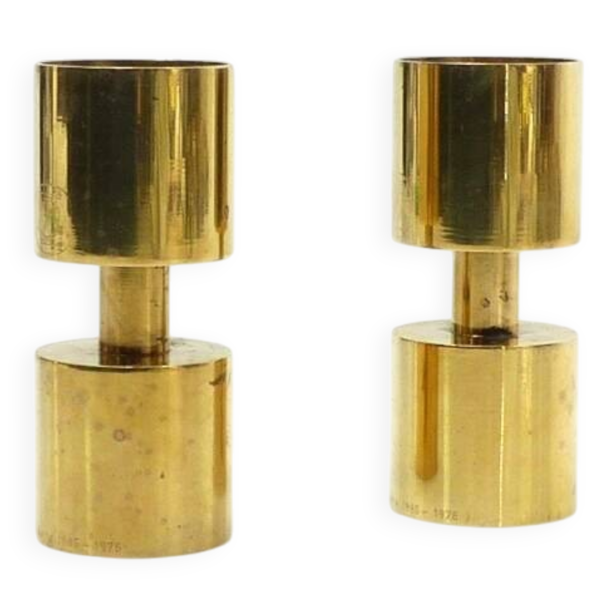 Pair of Zoégas Kaffe candlesticks in solid brass, Sweden 1976