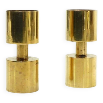 Pair of Zoégas Kaffe candlesticks in solid brass, Sweden 1976