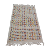 Tapis blanc à motifs berbères multicolore fait main en pure laine