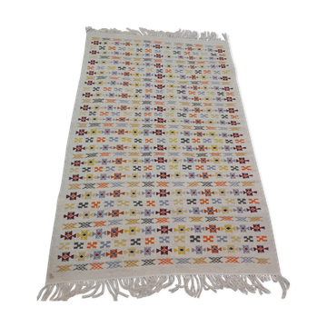 White carpet with multicolored Berber patterns handmade in pure wool