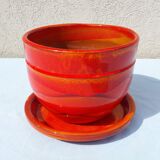 Orange planter and saucer