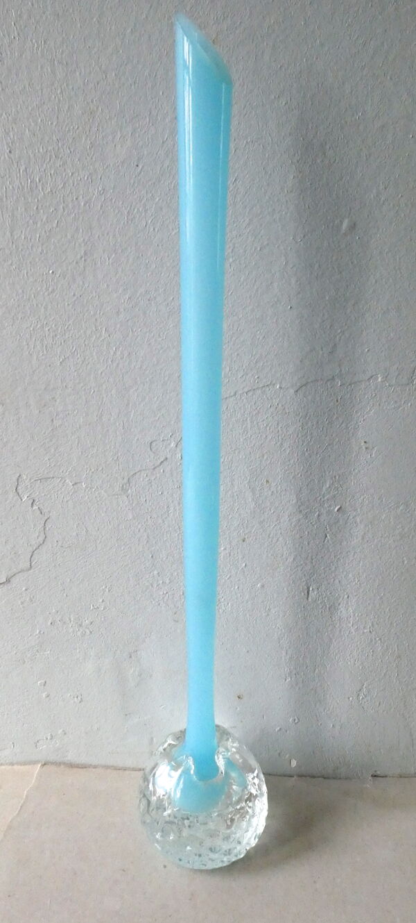 Vase soliflore en verre et opaline bleue