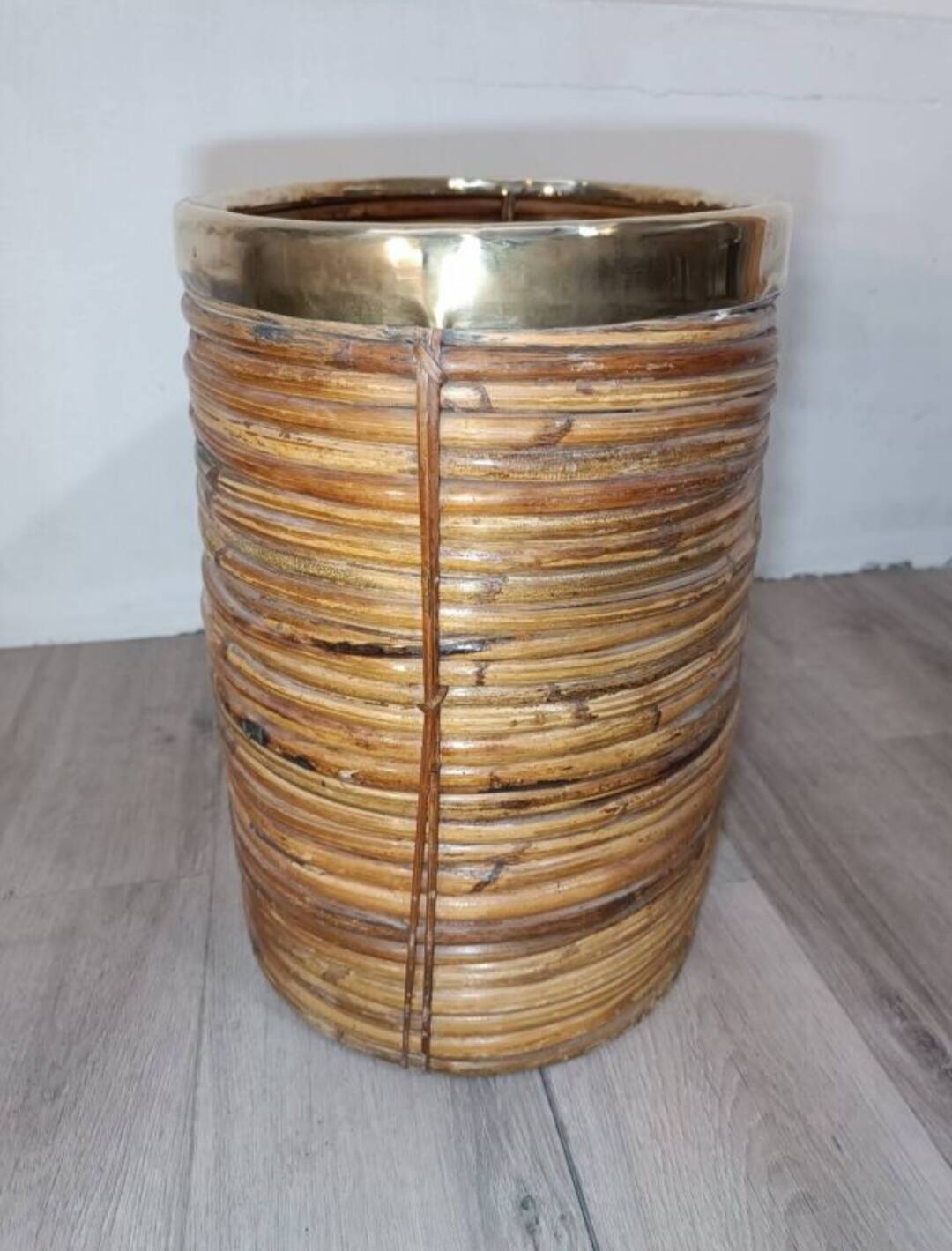 Bamboo and brass plant holder, 1970s