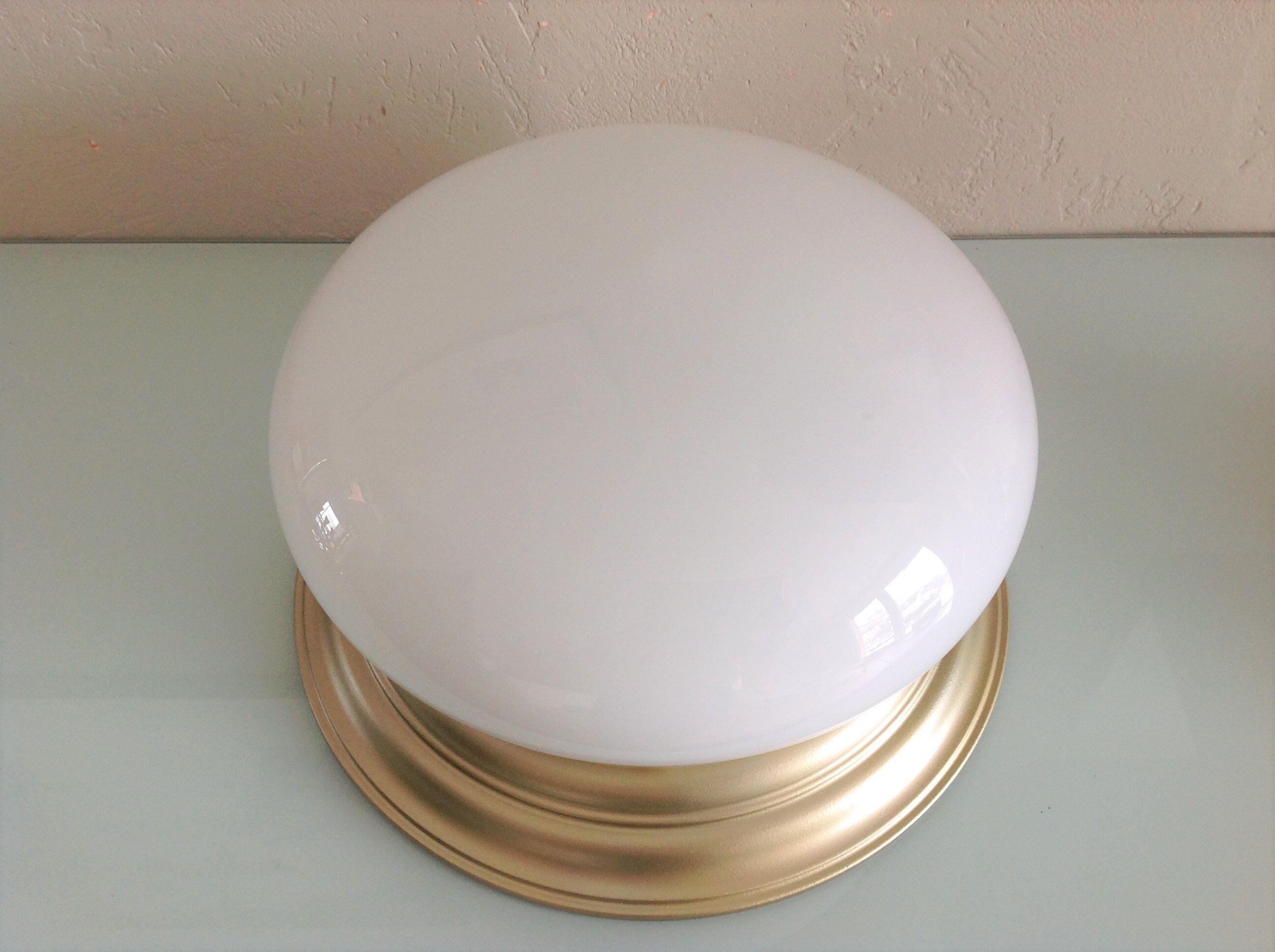 Ceiling lamp globe in white opaline and gold metal art deco style