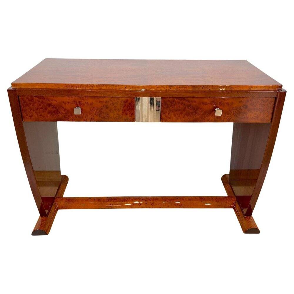 Art Deco Console Table in Thuja Roots, Birch and Silver-Plate, France, 1925