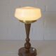 Art Deco Table Lamp | Vintage White Opaline Mushroom Glass | Restored Solid Wood | Fully Rewired | Bauhaus Style