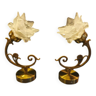 Pair of vintage 50s pink Art Deco wall lights from France