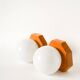 Pair of globe wall lights in opaline with a pine base, 1980.