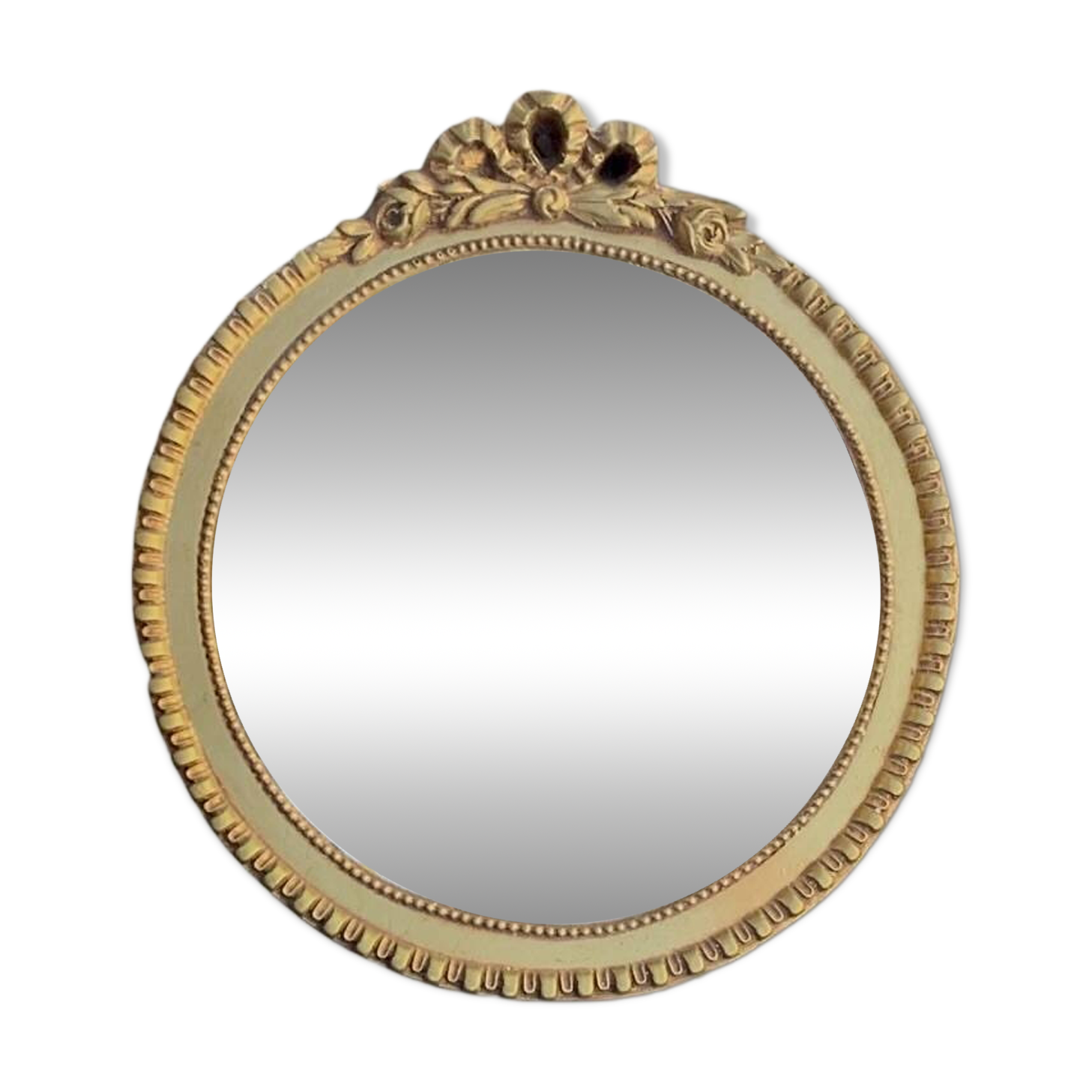 Antique small round wall mirror in gold resin - love knot