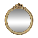 Antique small round wall mirror in gold resin - love knot