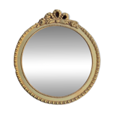 Antique small round wall mirror in gold resin - love knot