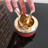 1950s Flamidor Diplomate style ashtray covered in leather with brass tray