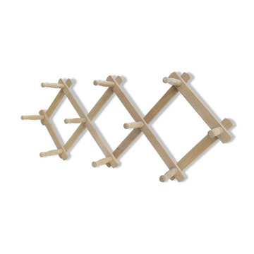 Porte-manteaux accordéon vintage bois clair 10 patères