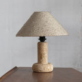 Limestone table lamp with woolen shade, France 1970’s