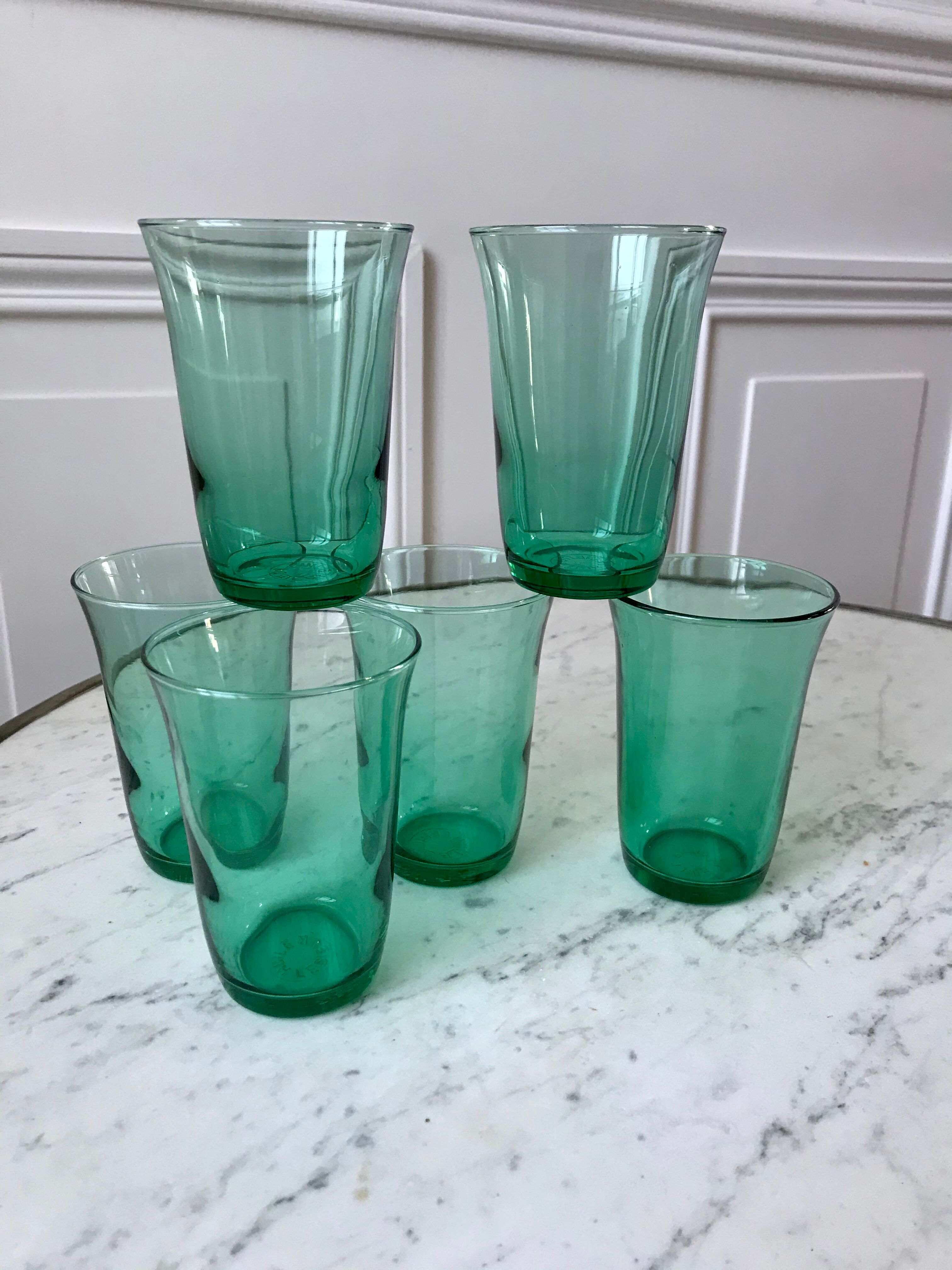 Lot de 6 verres à eau vert années 70