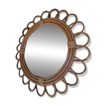 Miroir rotin vintage 1970