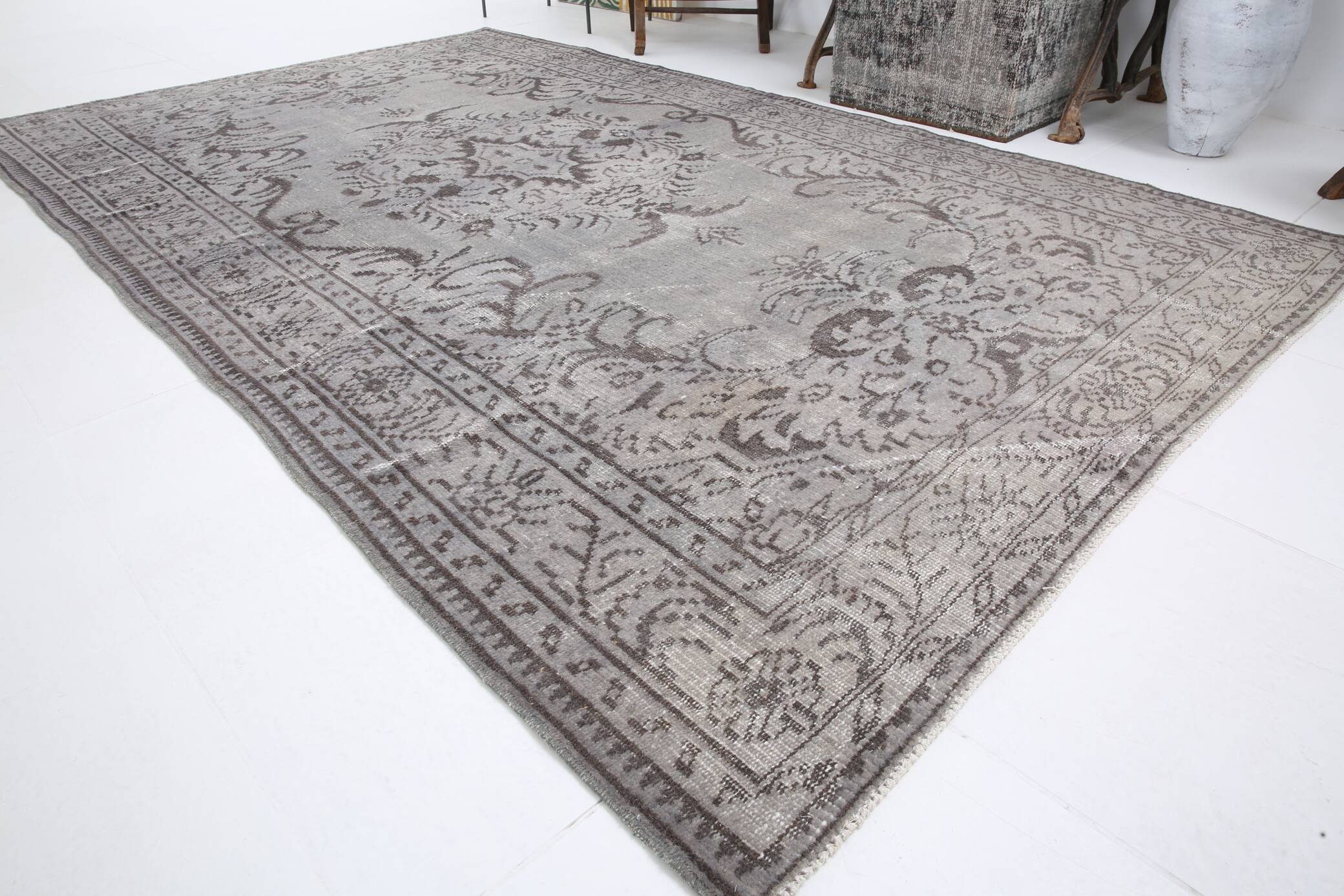 5x8 Shades Of Gray Black Oriental Vintage Turkish Rug, 150x250Cm SK 2874