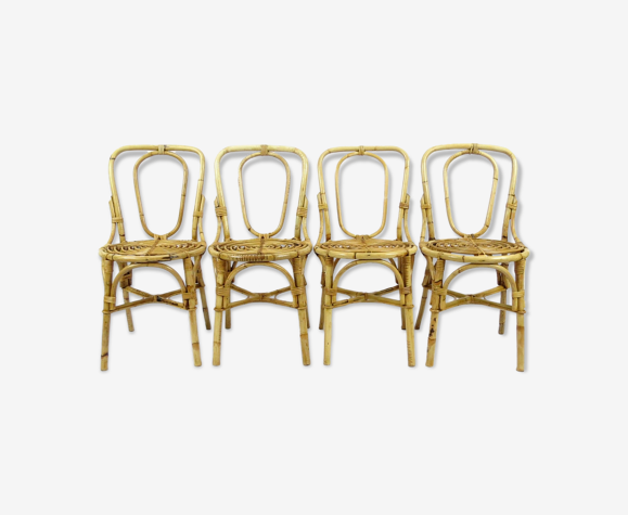 4 chaises de salle à manger en bambou, années 1960