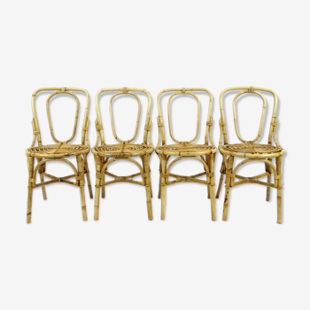 Set of 4 bamboo dining chairs, 1960s