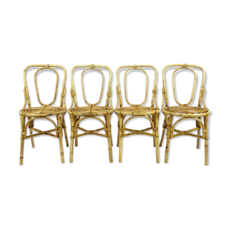 Set of 4 bamboo dining chairs, 1960s