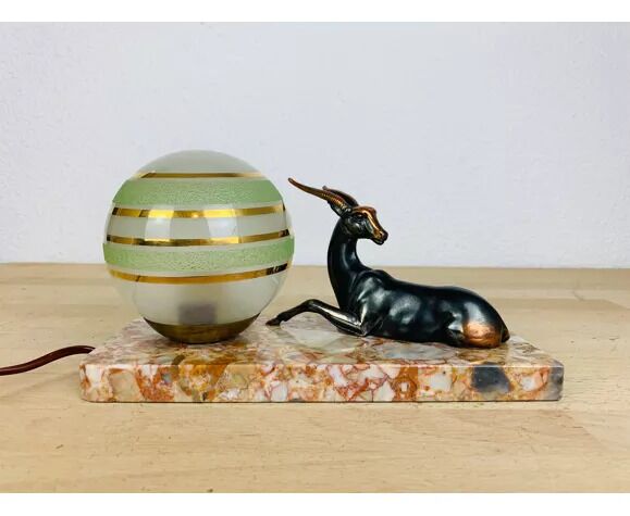 Art deco lamp gazelle brass and marble