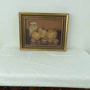 Oil painting on canvas, still life with fruits and pot, nuts, signed, George Cros, signed