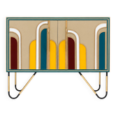 Mid-Century Modern Style Solid Wood and Colored Glass Italian Sideboard