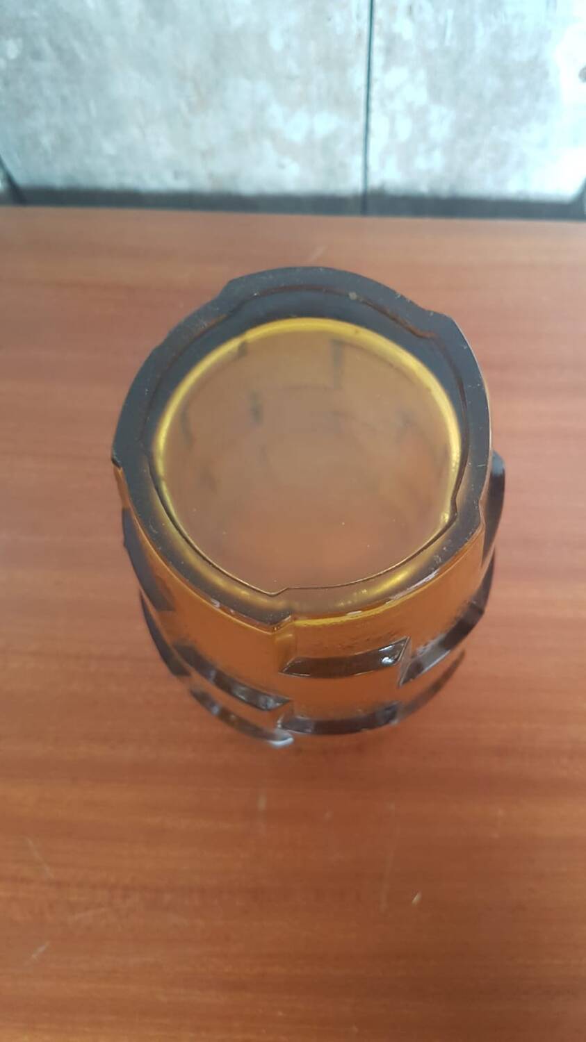 Old Art Deco Style Vase Molded Glass Orange Vintage #A696