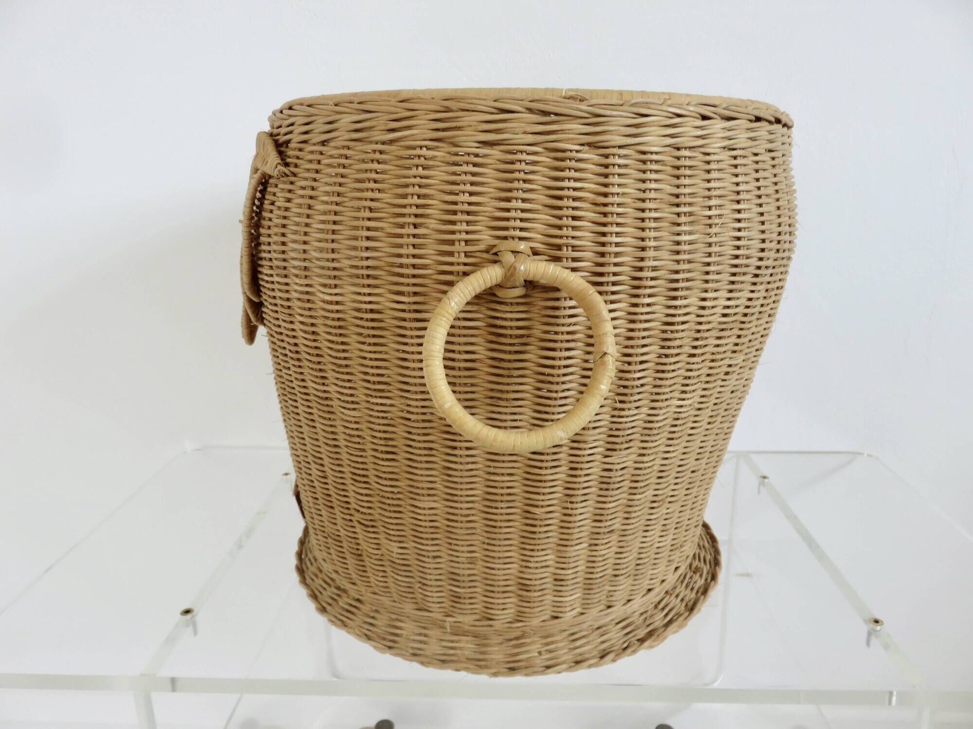 Corbeille de rangement en rotin tressé " hibou, chouette " 1970