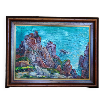 Sea with rocks by raoul jehan berjonneau (1911-1988)