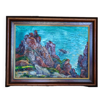 Sea with rocks by raoul jehan berjonneau (1911-1988)