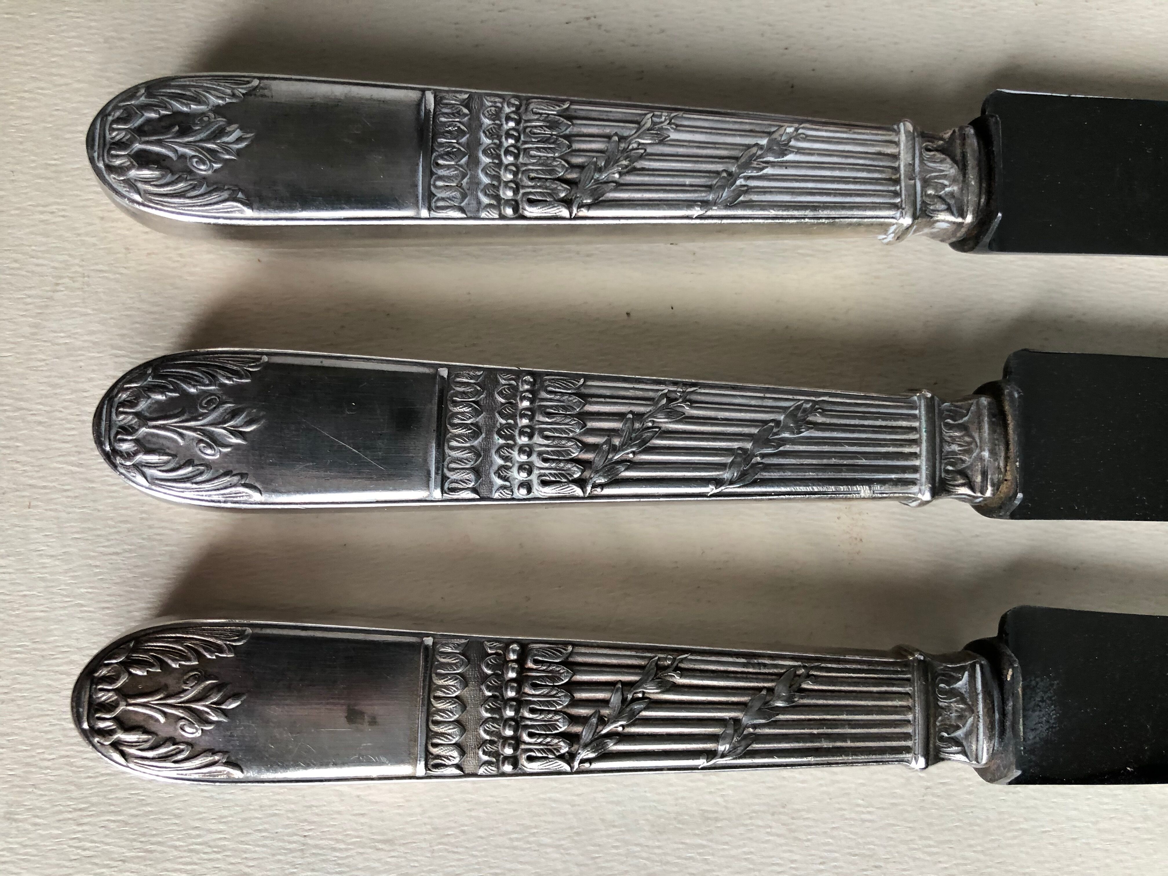 Set of 12 silver metal knives