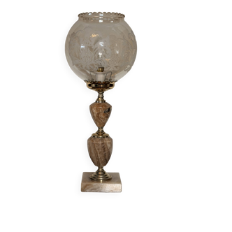 Neo-Classical Table Lamp in Genuine Agate (Signed) and Gilded Brass - G