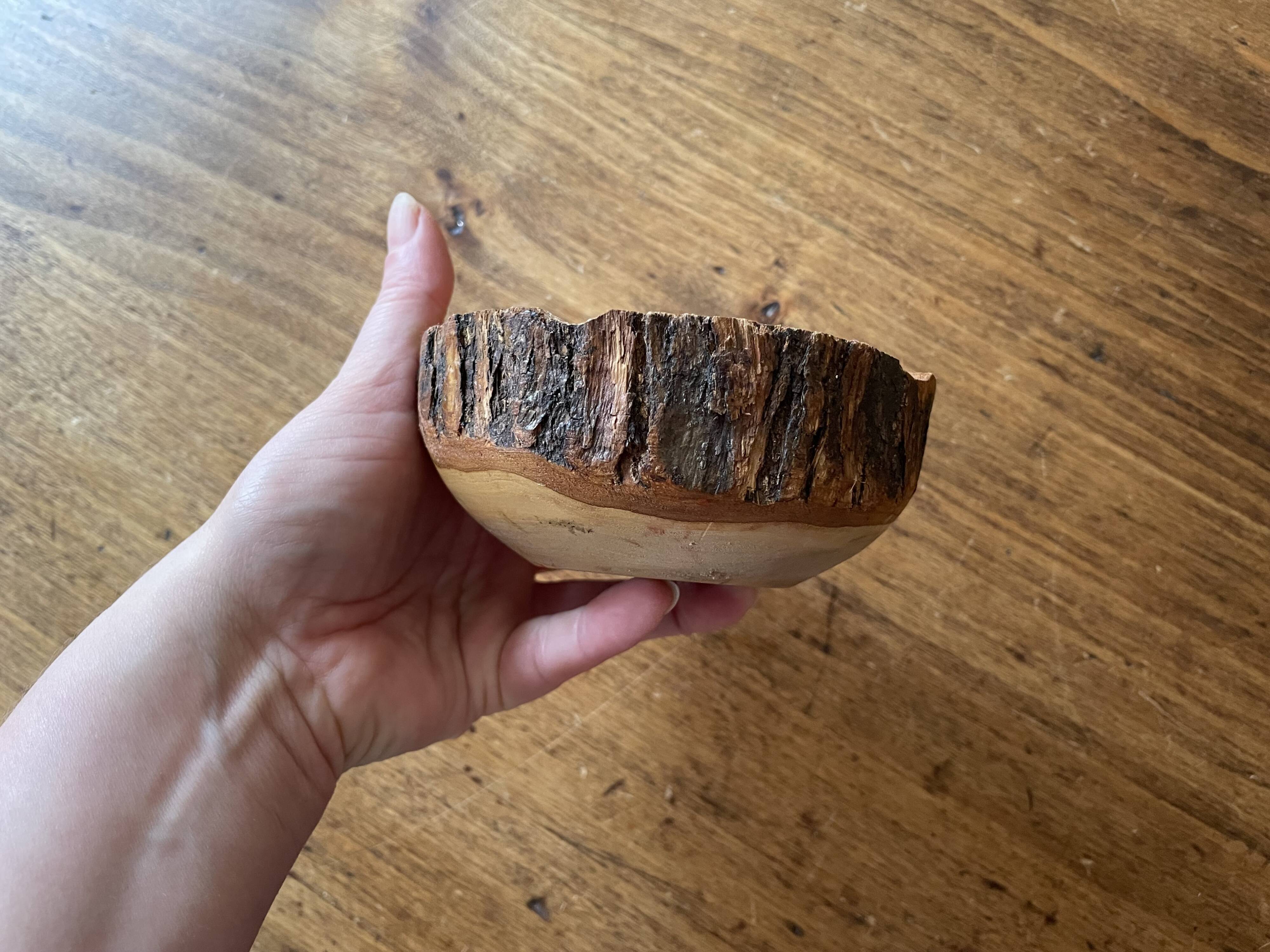 Ashtray candle holder in olive wood, old, vintage