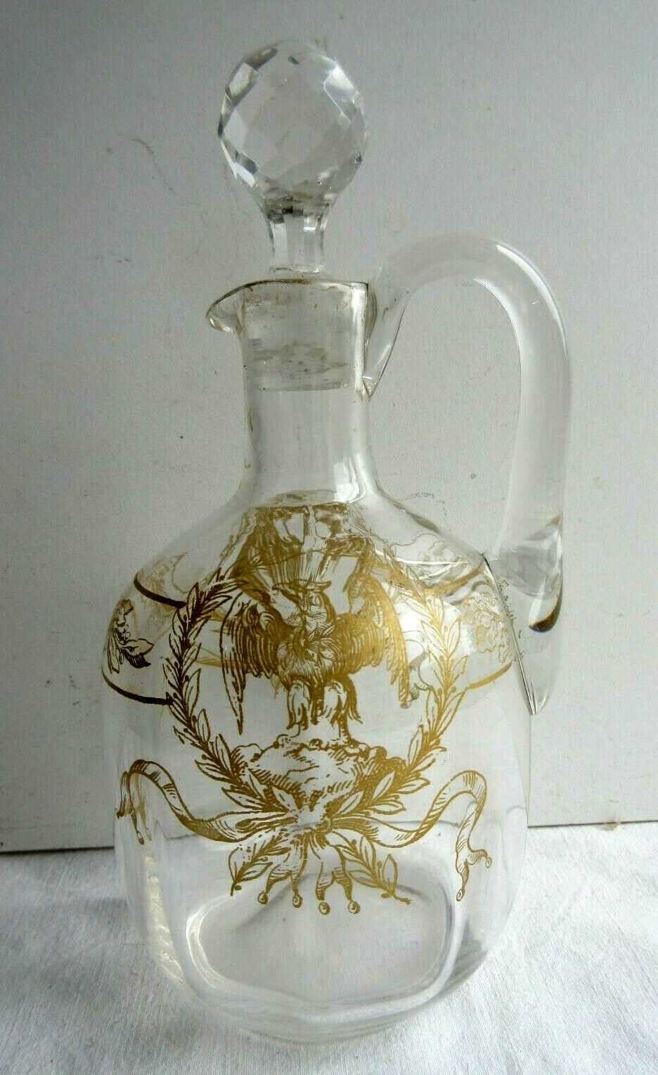 Carafe ewer colorless enamelled fine gold, Empire style: Eagle and louis XVI knot