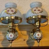 Paire d'appliques vintages en opaline bleue claire