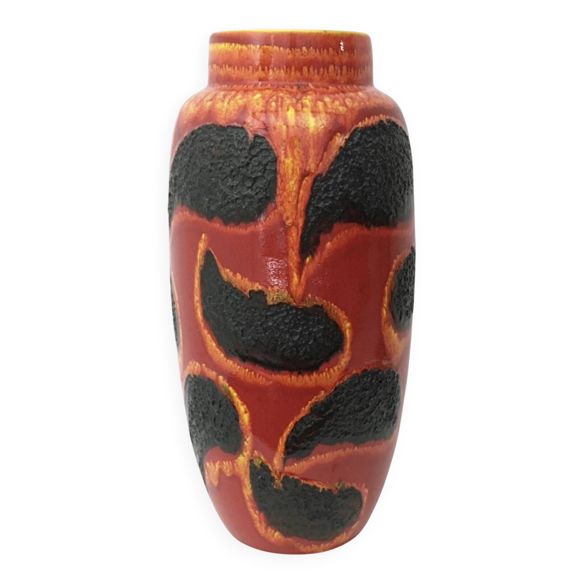 Handmade Orange, Red and Black Glazed Ceramic Vase, Germany
