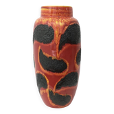 Vase en céramique émaillée orange, rouge et noir fait main, Allemagne